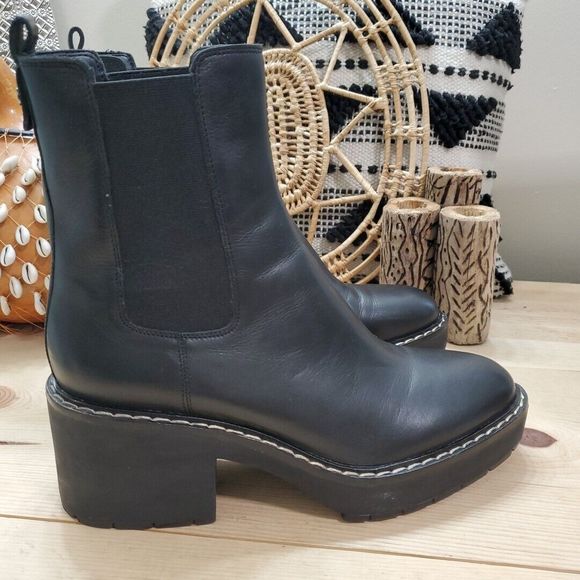 Sam Edelman Anderson Chelsea Calf Boot Chunky Platform Black Leather Womens 11M - Picture 1 of 13